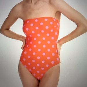 Bandeau one piece swim suit polka dot